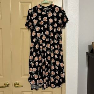 Floral Shift Midi Dress High Neck